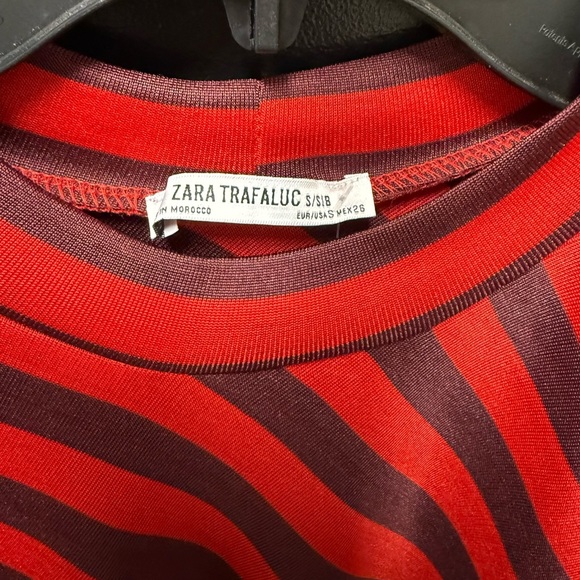 Zara Trafaluc Red & Burgundy Striped Long Sleeve Peplum Top | Size S/S18 - Picture 2 of 4
